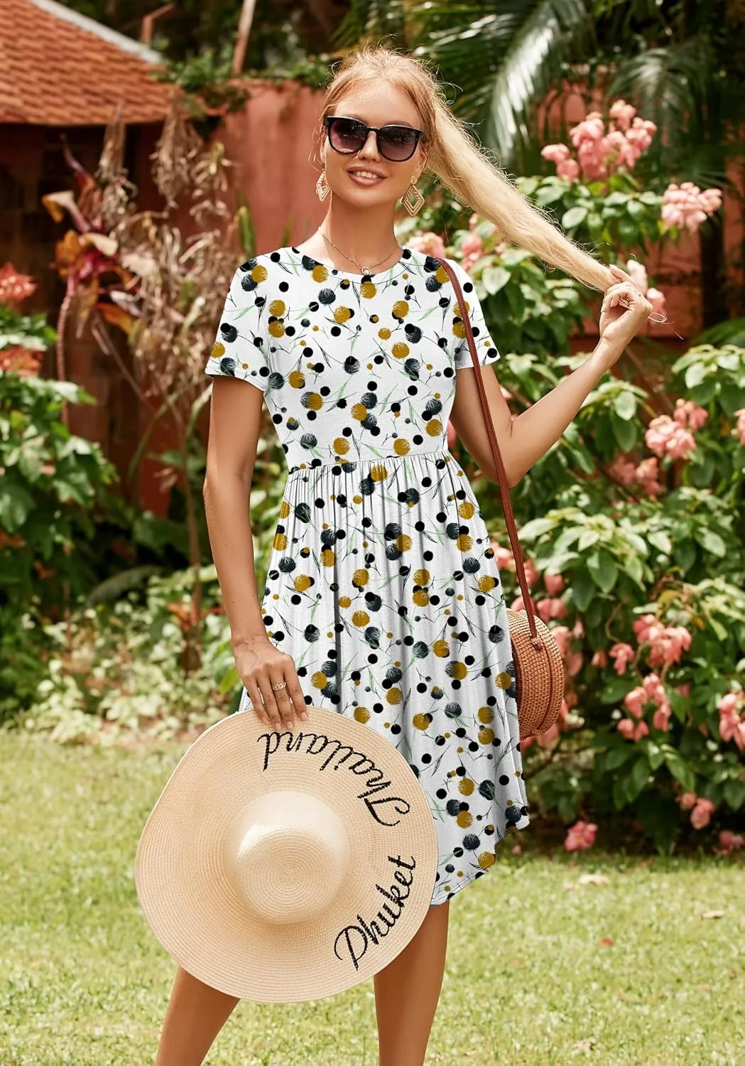 Womens Summer Pocket Knee Length Teacher Casual Dress Spring Modest Knit Fit Flare Short Sleeve Midi Work Travel Outfits