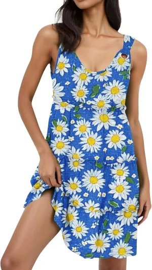 Women's Summer Sleeveless Floral Print Casual Beach Dress with Adjustable Straps and Flowy Lightweight and Comfortable
