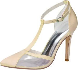 Womens T-bar Wedding Shoes Bridal High Heels Mesh Work Job Bridesmaid Dress 9.5CM Party Pumps