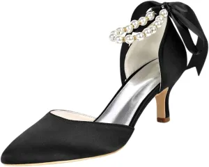 Womens Wedding Shoes for Bride D-Orsay Heels Pearl Ankle Strap Pumps 6CM Party Unique Wedding