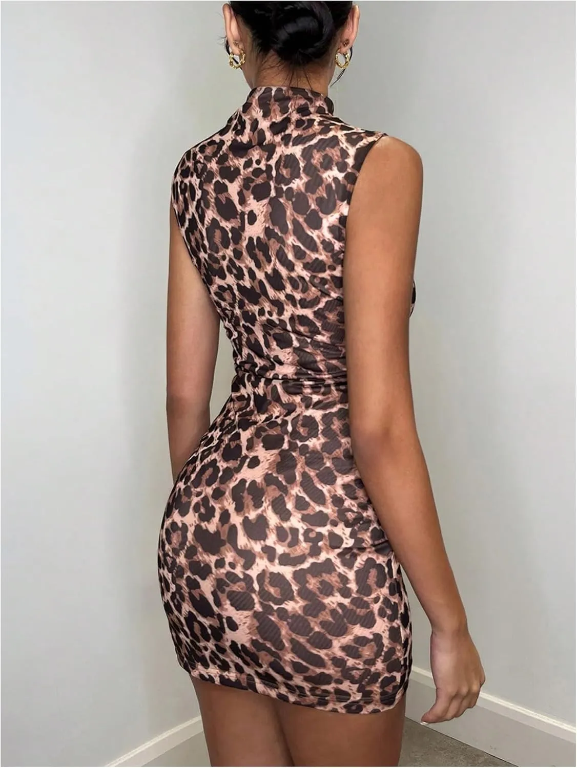 Women's Y2K Dress Basic Slit Bodycon Mini Dress Sexy Sleeveless Mock Neck Slim Fit Tank Dresses