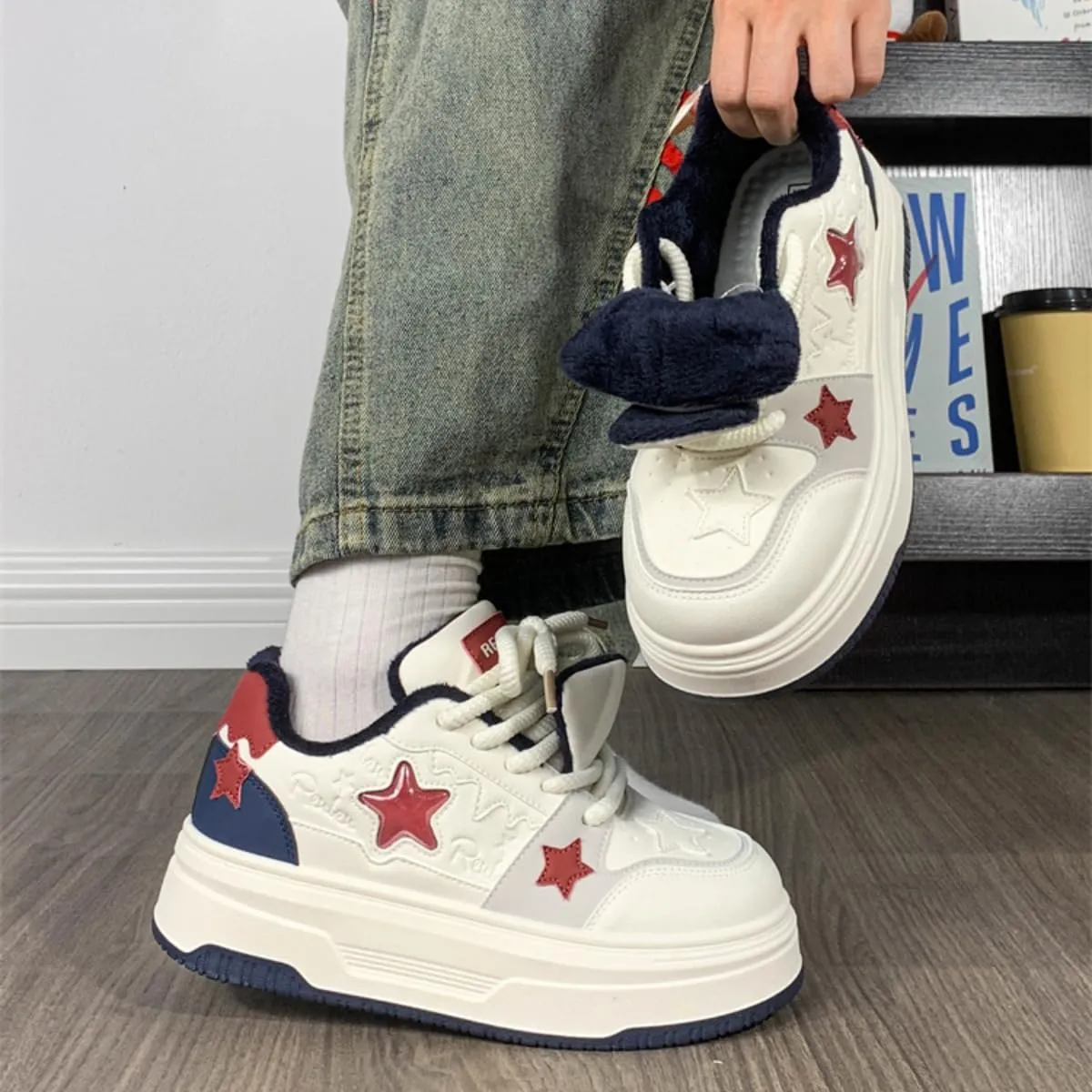 Womens Y2K Sneakers Chunky Cute Star Preppy Kawaii Platform Shoes Laces Up Streetwear for Women Girl Walking Fit Well
