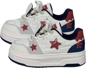 Womens Y2K Sneakers Chunky Cute Star Preppy Kawaii Platform Shoes Laces Up Streetwear for Women Girl Walking Fit Well