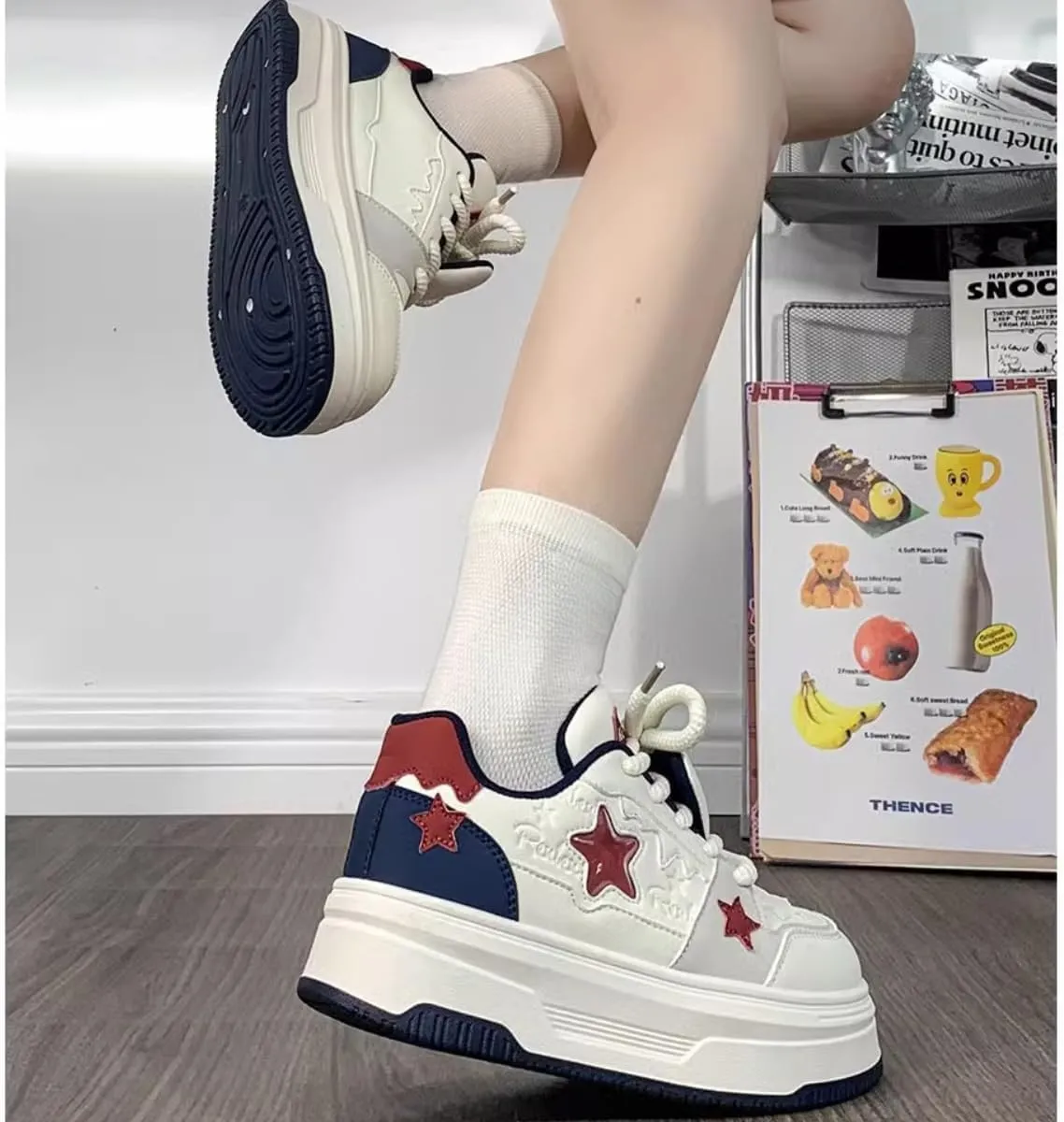 Womens Y2K Sneakers Chunky Cute Star Preppy Kawaii Platform Shoes Laces Up Streetwear for Women Girl Walking Fit Well