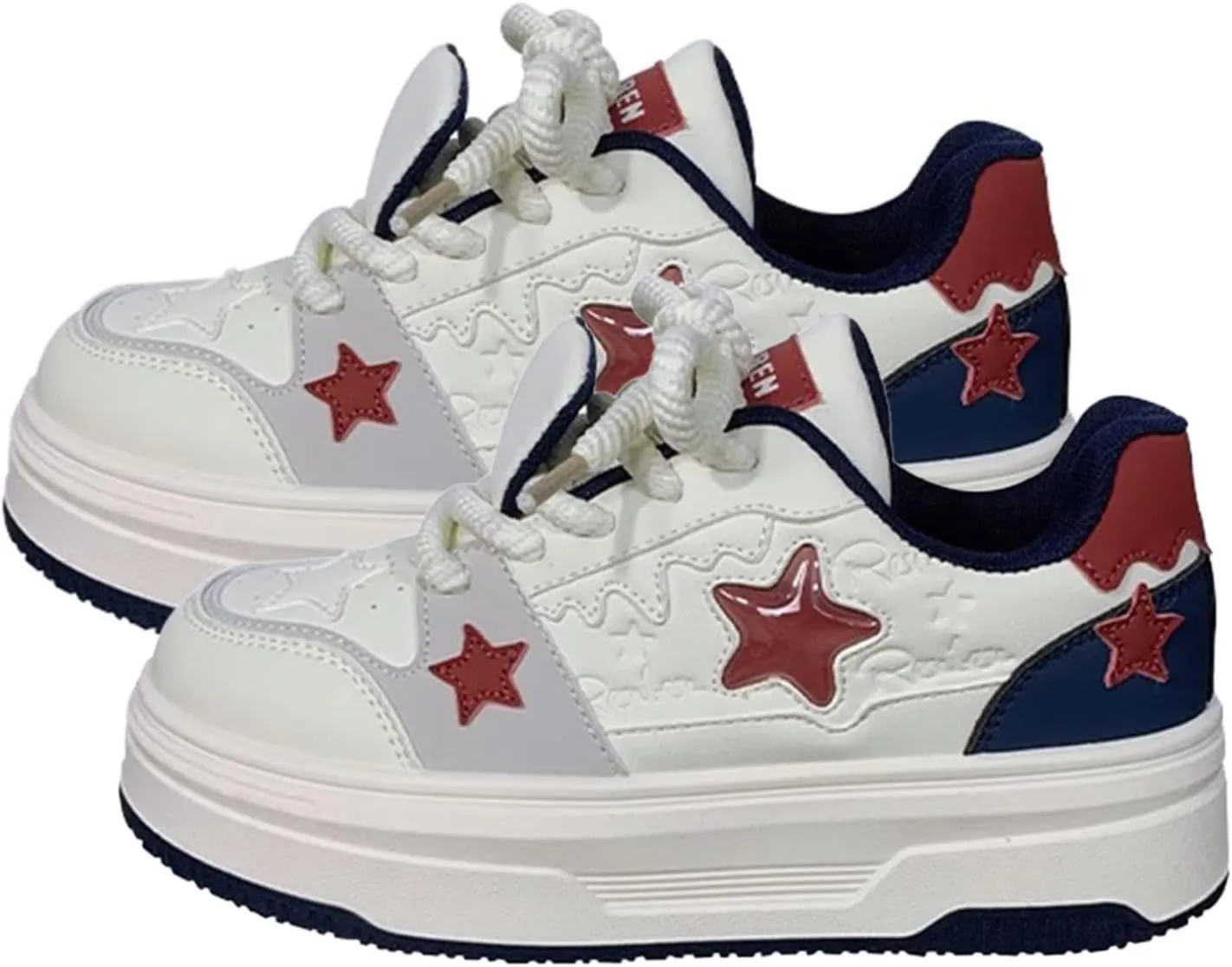 Womens Y2K Sneakers Chunky Cute Star Preppy Kawaii Platform Shoes Laces Up Streetwear for Women Girl Walking Fit Well
