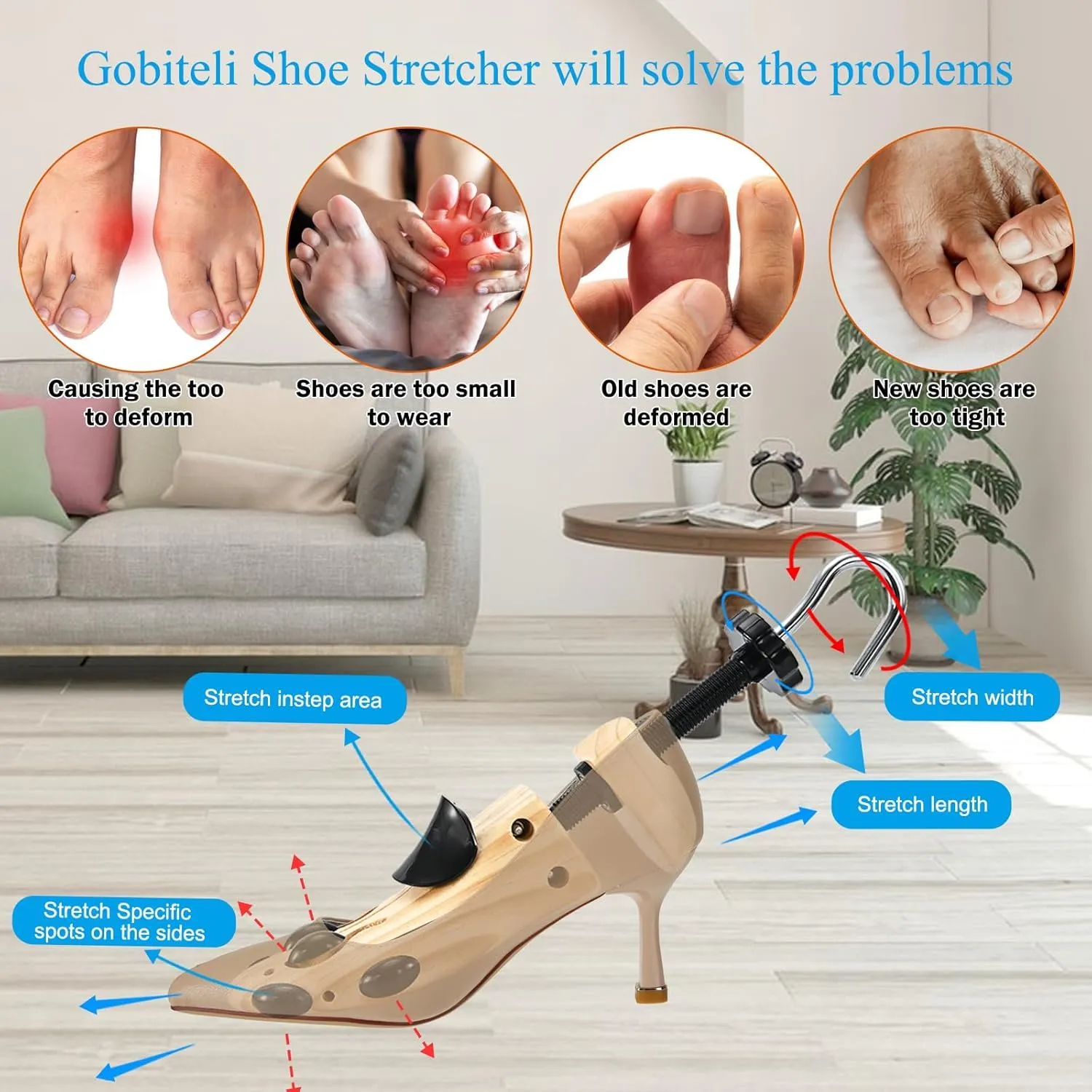 Wooden Shoe Stretcher, Shoe Stretcher Women Men, Pair 4-Way Shoe Widener Stretcher, Shoe Expander For Wide Feet