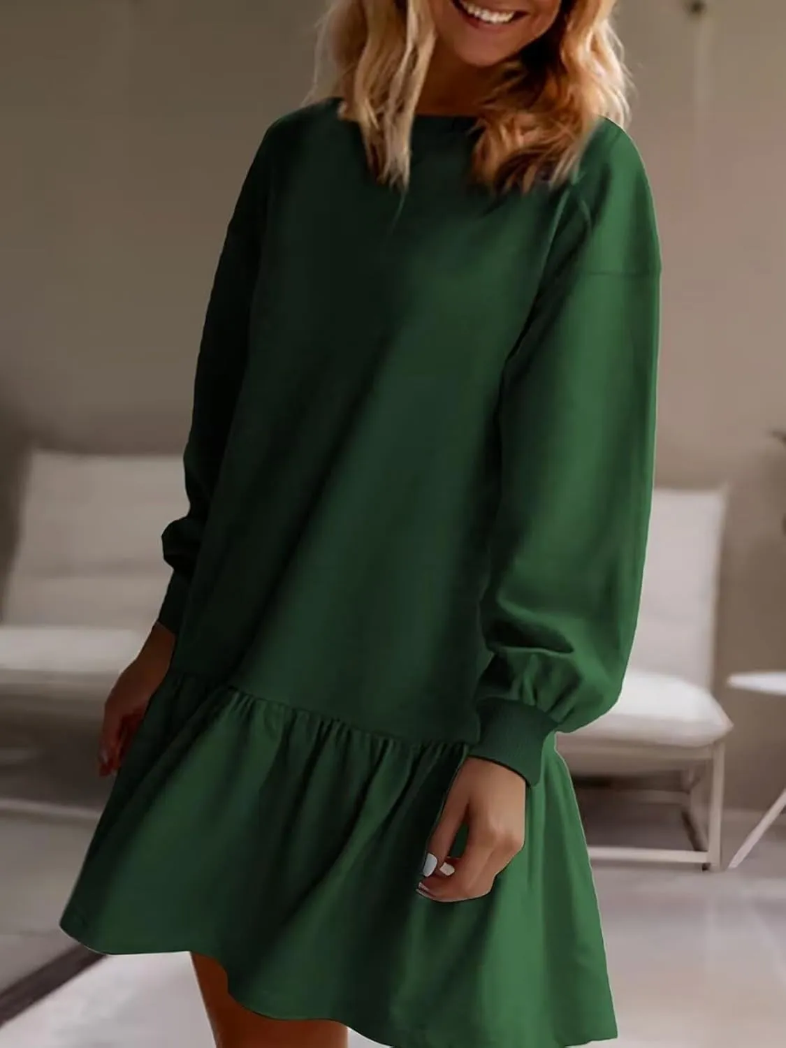 Wowcarbazole Womens Fall Long Sleeve Crewneck Oversized Sweatshirt Dress Casual Loose Fit Solid Color Cute Mini Dresses