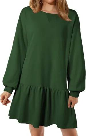 Wowcarbazole Womens Fall Long Sleeve Crewneck Oversized Sweatshirt Dress Casual Loose Fit Solid Color Cute Mini Dresses