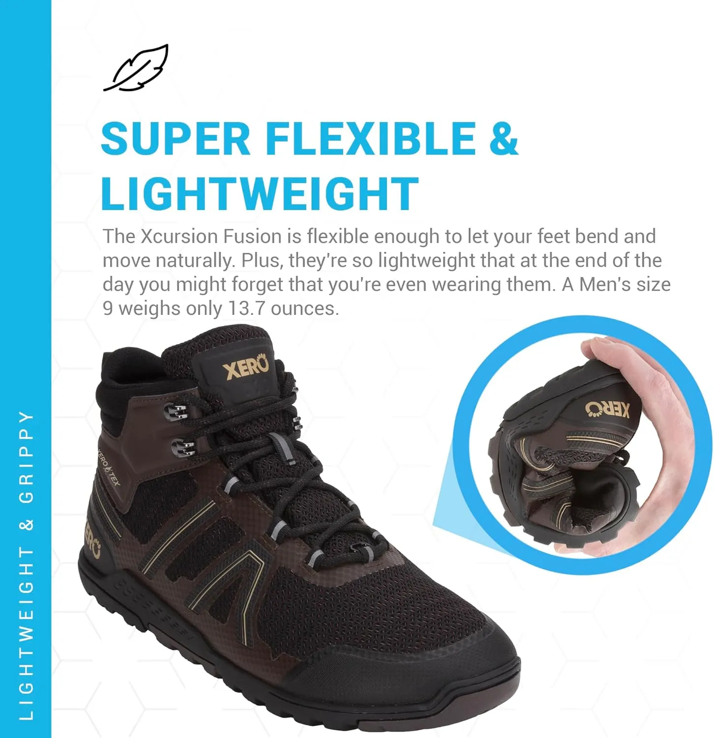 Xero Shoes Barefoot Hiking Shoes for Men | Xcursion Fusion Waterproof Hiking Boots | Zero Drop Shoes for Men, Wide Toe Box, Minimalist
