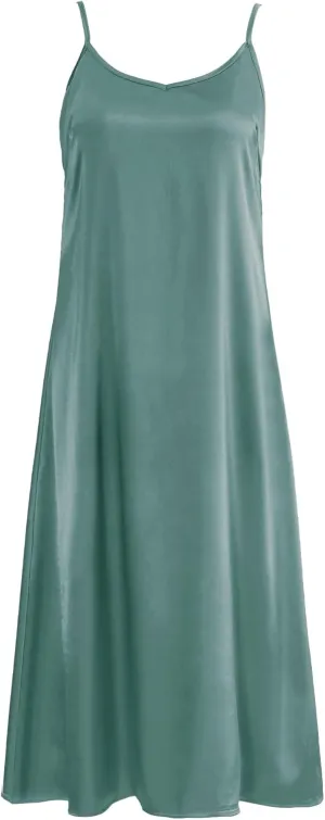 Xintianji Women's Basic Satin Silky Full Slip Midi Loose Dress with V-Neck Sexy Cami Adjustable Strap Wear Nightgown Dresses