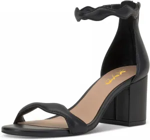 XYD Women Open Toe Comfort Block Mid Heel Sandals Pumps Wave Ankle Strap Party Dress Shoes with Back Zipper