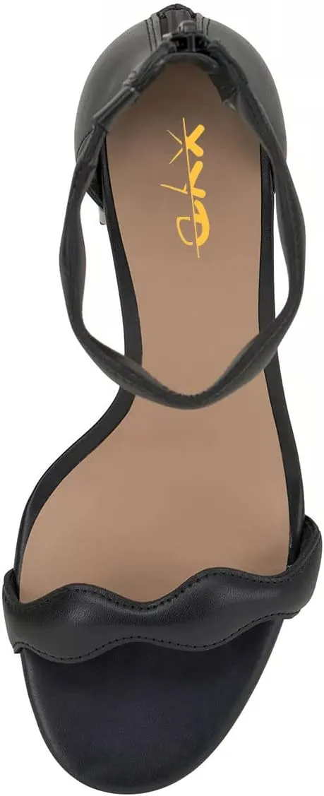 XYD Women Open Toe Comfort Block Mid Heel Sandals Pumps Wave Ankle Strap Party Dress Shoes with Back Zipper