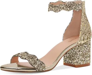 XYD Women Open Toe Comfort Block Mid Heel Sandals Pumps Wave Ankle Strap Party Dress Shoes with Back Zipper