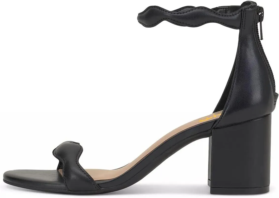 XYD Women Open Toe Comfort Block Mid Heel Sandals Pumps Wave Ankle Strap Party Dress Shoes with Back Zipper