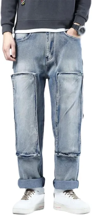 XYGJZ Mens Hip Hop Baggy Jeans Relaxed Fit Skater Cargo Denim Pants Multi-Pockets Motorcycle Pants