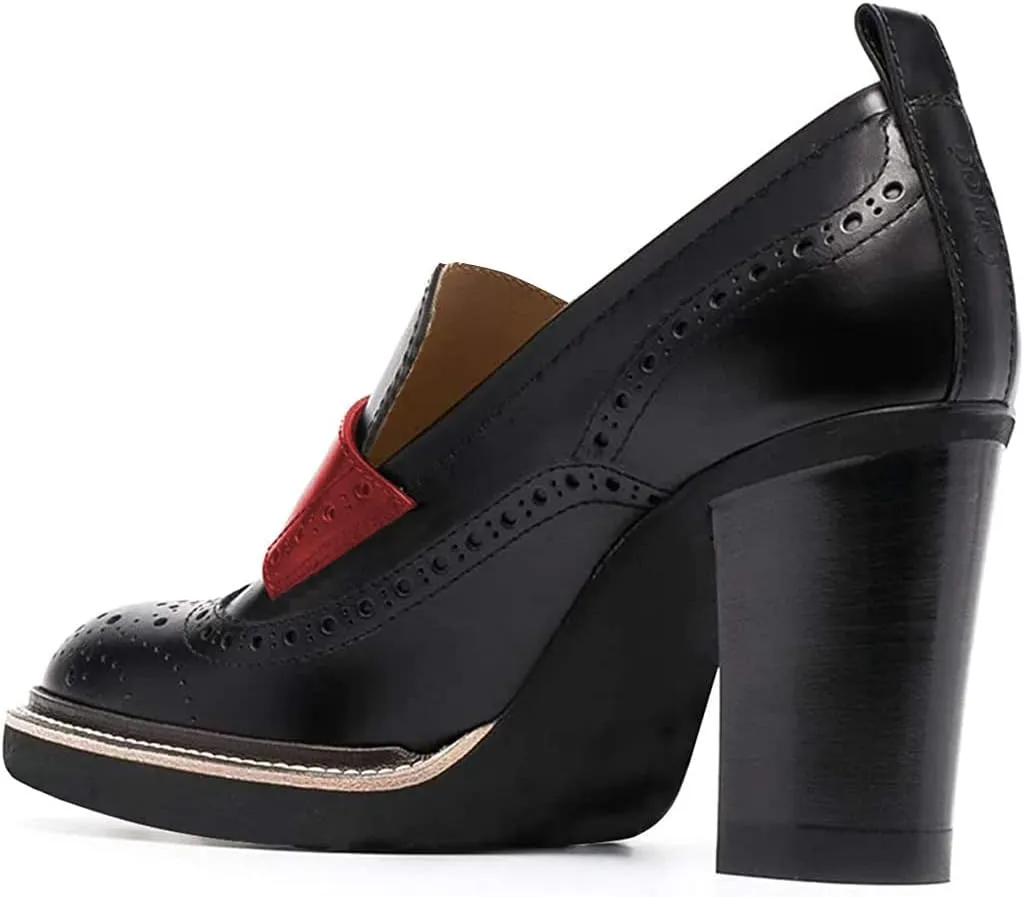 YDN Women Chunky High Heels Round Toe Oxford Loafer Size Color Material Customize Available Shoe Size 4-15 US