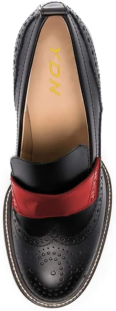 YDN Women Chunky High Heels Round Toe Oxford Loafer Size Color Material Customize Available Shoe Size 4-15 US