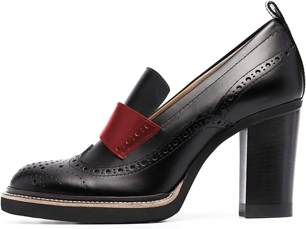 YDN Women Chunky High Heels Round Toe Oxford Loafer Size Color Material Customize Available Shoe Size 4-15 US