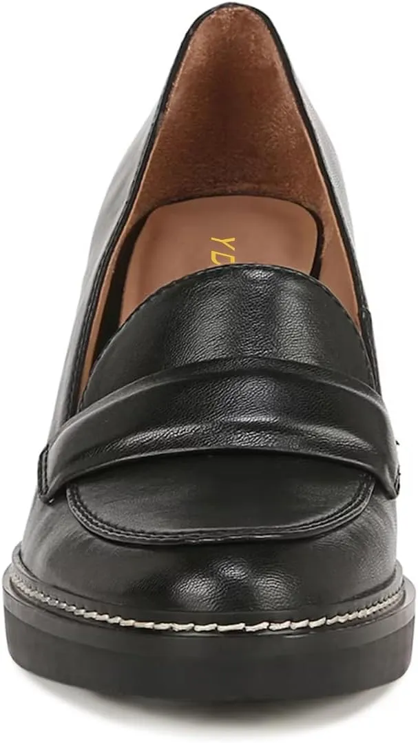 YDN Women Classic Penny Loafers Round Closed Toe Pumps Platform Chunky High Heel Slip On Oxford Shoe Working Dating Daily Size 4-16 US