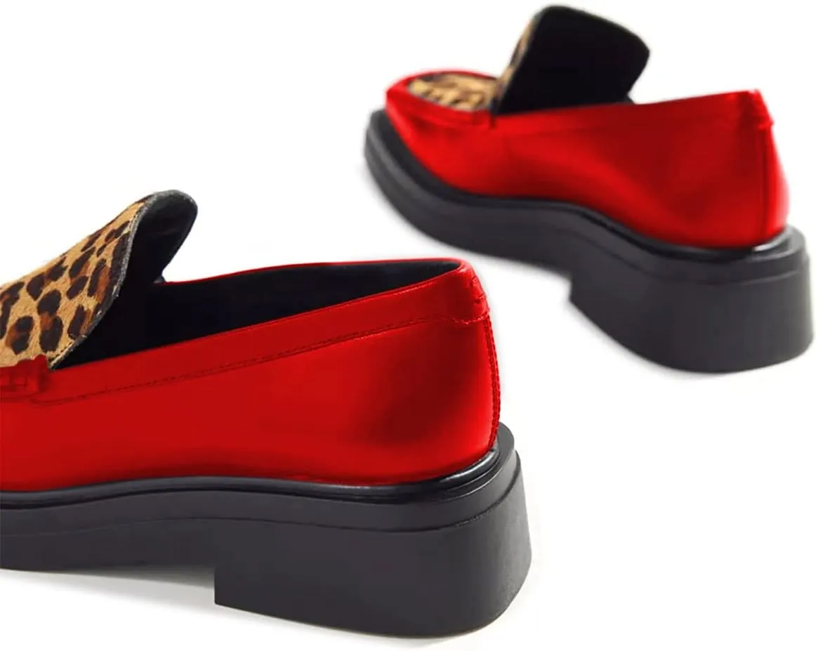 YDN Women Square Toe Platform Penny Loafers Block Chunky Heel Pumps Slip on Contrast Sititching Work Office Shoes Size 4-15 US