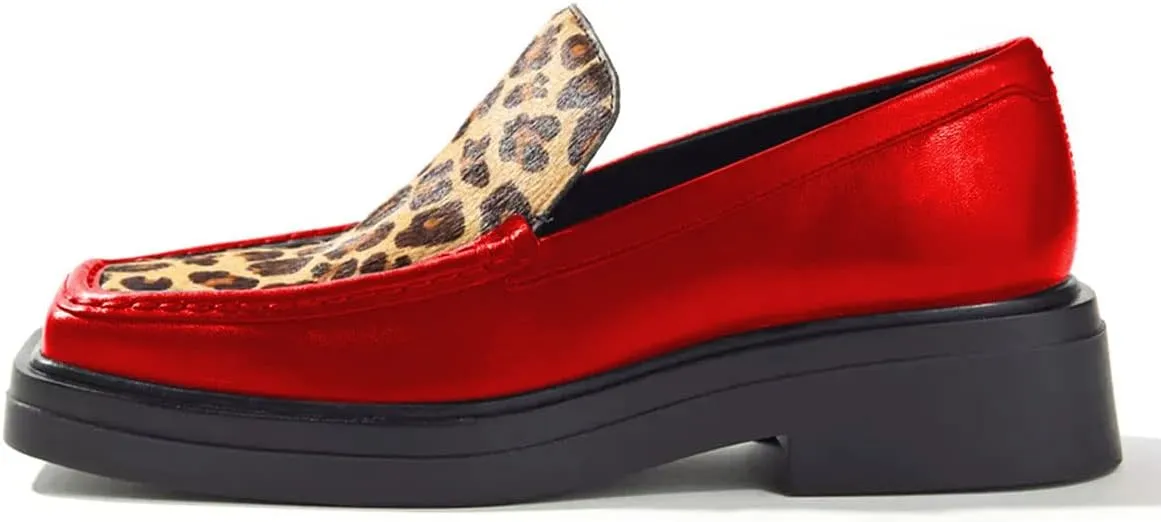 YDN Women Square Toe Platform Penny Loafers Block Chunky Heel Pumps Slip on Contrast Sititching Work Office Shoes Size 4-15 US