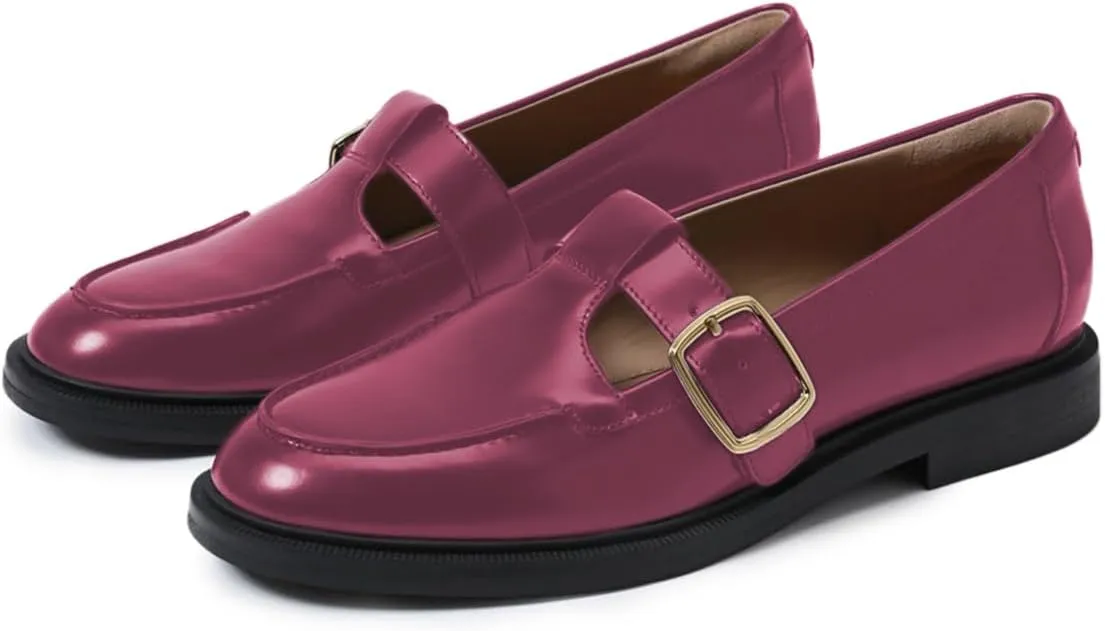 YDN Women's Chic Low Heel Loafers Round Toe Chunky Heels Adjustable Buckled T-Strap Daily Outfit Dressy Casual Formal Shoes Daily Size 4-16 US