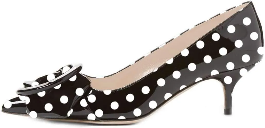 YDN Women's Elegance Low Kitten Heel Pumps Pointy Toe Slip On Patent Buckle Basic Office Dress Shoe Size 4-15 US
