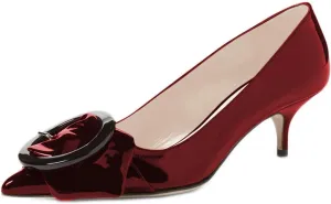 YDN Women's Elegance Low Kitten Heel Pumps Pointy Toe Slip On Patent Buckle Basic Office Dress Shoe Size 4-15 US