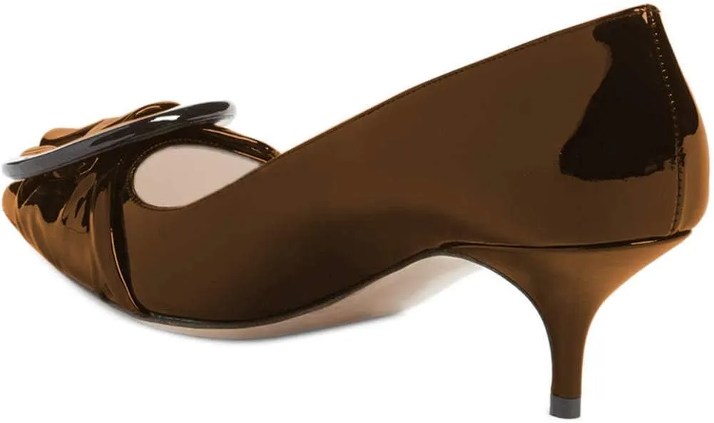 YDN Women's Elegance Low Kitten Heel Pumps Pointy Toe Slip On Patent Buckle Basic Office Dress Shoe Size 4-15 US