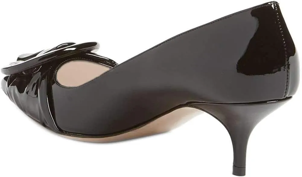 YDN Women's Elegance Low Kitten Heel Pumps Pointy Toe Slip On Patent Buckle Basic Office Dress Shoe Size 4-15 US
