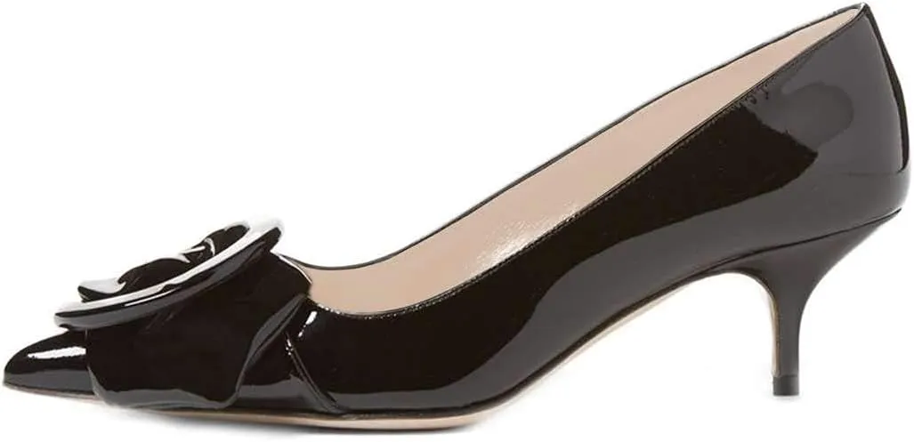 YDN Women's Elegance Low Kitten Heel Pumps Pointy Toe Slip On Patent Buckle Basic Office Dress Shoe Size 4-15 US