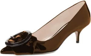 YDN Women's Elegance Low Kitten Heel Pumps Pointy Toe Slip On Patent Buckle Basic Office Dress Shoe Size 4-15 US