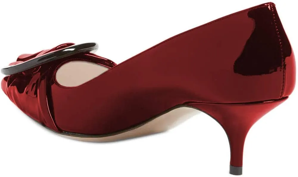 YDN Women's Elegance Low Kitten Heel Pumps Pointy Toe Slip On Patent Buckle Basic Office Dress Shoe Size 4-15 US