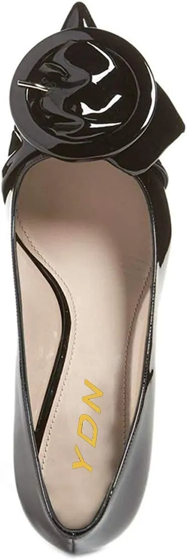YDN Women's Elegance Low Kitten Heel Pumps Pointy Toe Slip On Patent Buckle Basic Office Dress Shoe Size 4-15 US