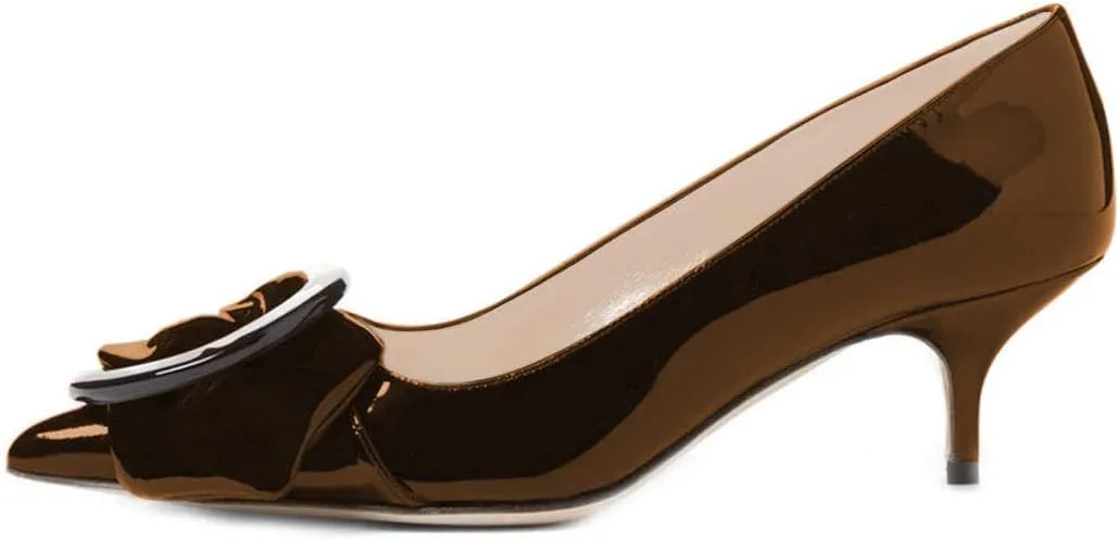 YDN Women's Elegance Low Kitten Heel Pumps Pointy Toe Slip On Patent Buckle Basic Office Dress Shoe Size 4-15 US