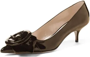 YDN Women's Elegance Low Kitten Heel Pumps Pointy Toe Slip On Patent Buckle Basic Office Dress Shoe Size 4-15 US