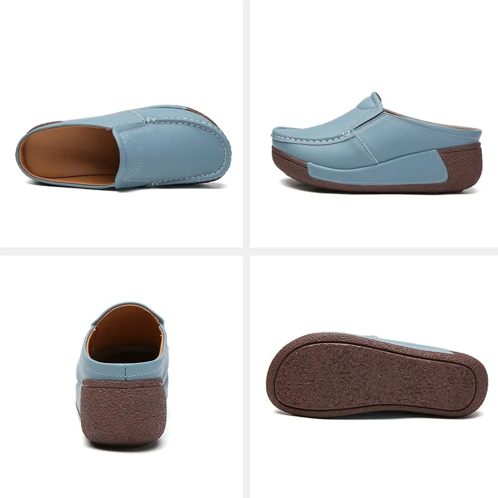 YING LAN Women Slip On Loafers Comfort Leather Wide Low Top Casual Platform Shoes