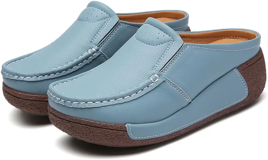 YING LAN Women Slip On Loafers Comfort Leather Wide Low Top Casual Platform Shoes