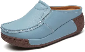 YING LAN Women Slip On Loafers Comfort Leather Wide Low Top Casual Platform Shoes