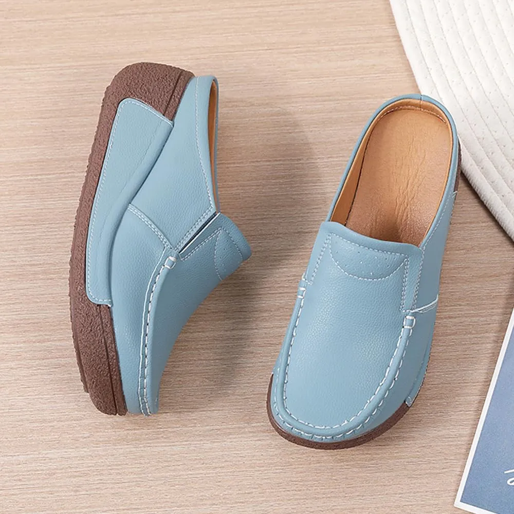 YING LAN Women Slip On Loafers Comfort Leather Wide Low Top Casual Platform Shoes