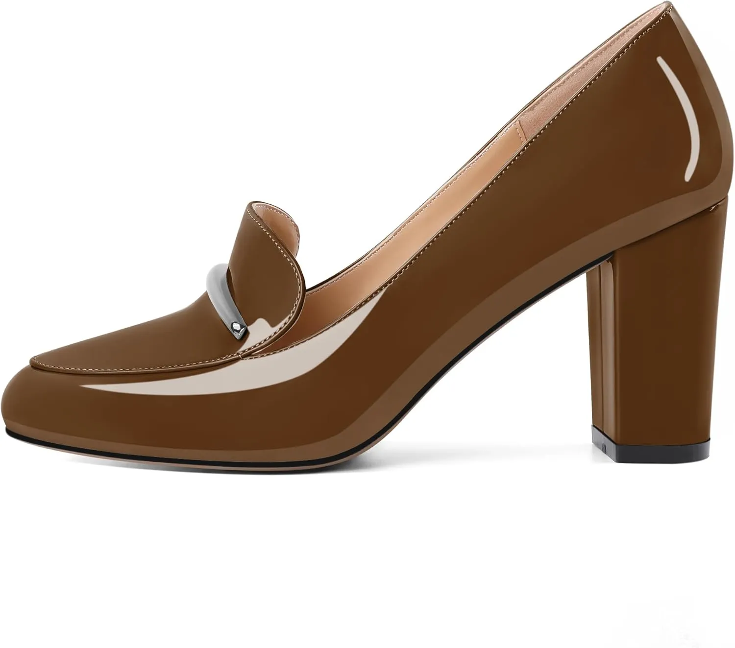 YODEKS Chunky Heels for Women Round Toe Block High Heels Slip on Pumps Loafers 3.5 Inch Closed Toe Shoes