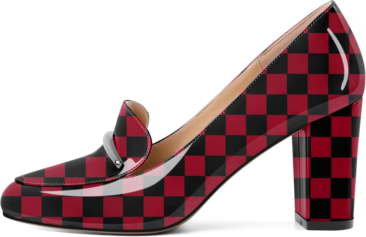 YODEKS Chunky Heels for Women Round Toe Block High Heels Slip on Pumps Loafers 3.5 Inch Closed Toe Shoes