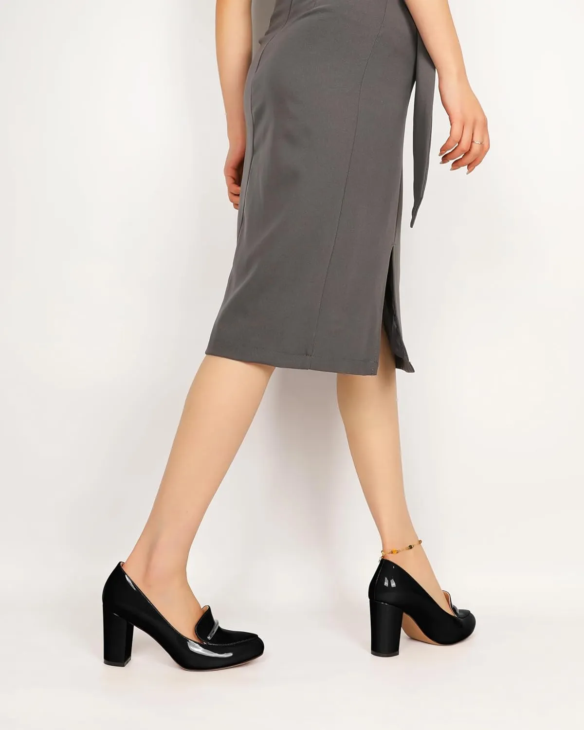 YODEKS Chunky Heels for Women Round Toe Block High Heels Slip on Pumps Loafers 3.5 Inch Closed Toe Shoes