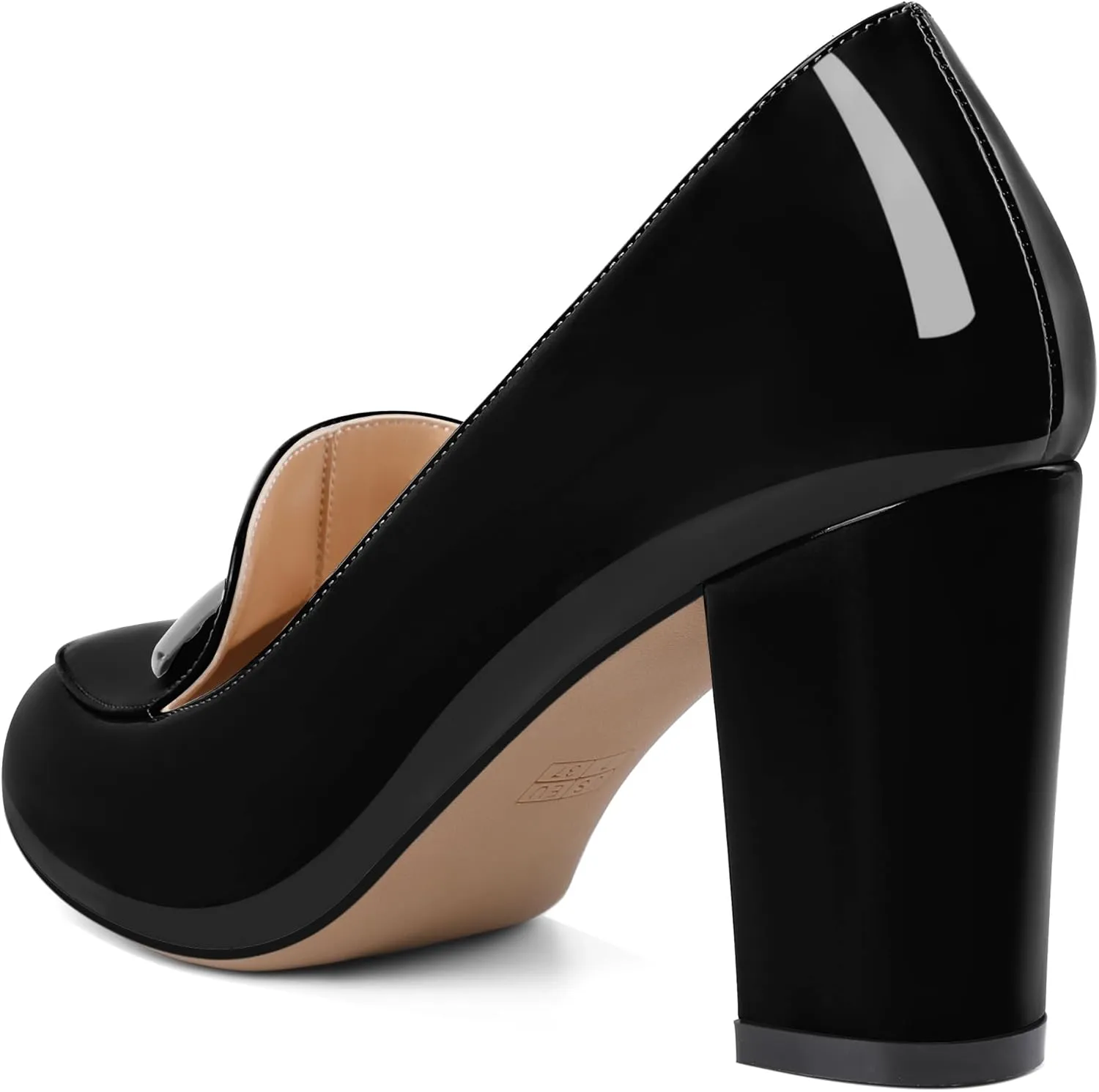YODEKS Chunky Heels for Women Round Toe Block High Heels Slip on Pumps Loafers 3.5 Inch Closed Toe Shoes