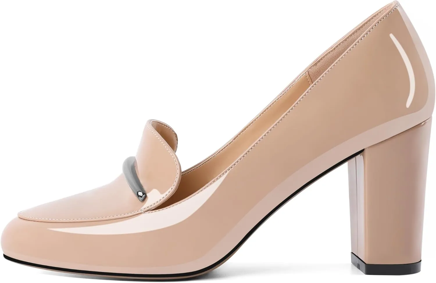 YODEKS Chunky Heels for Women Round Toe Block High Heels Slip on Pumps Loafers 3.5 Inch Closed Toe Shoes