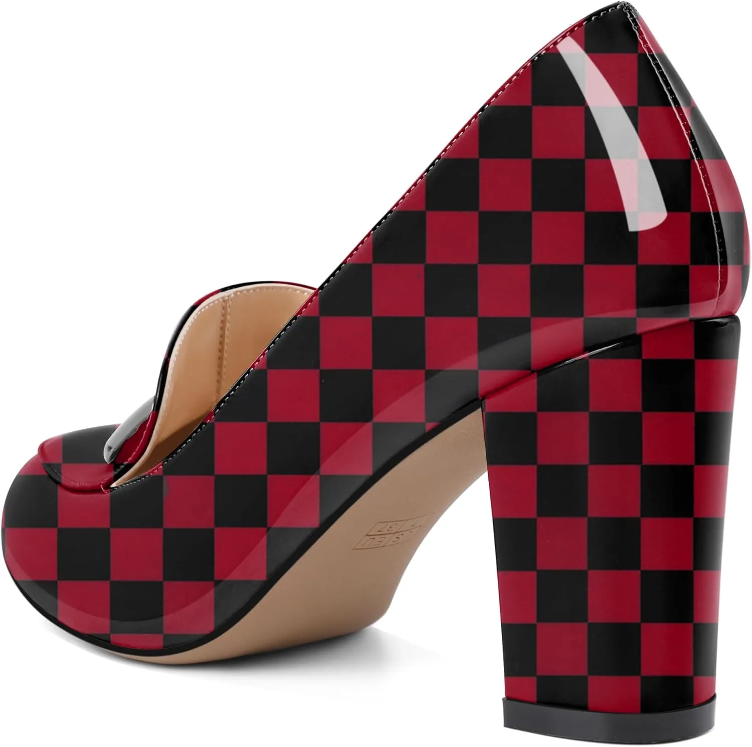 YODEKS Chunky Heels for Women Round Toe Block High Heels Slip on Pumps Loafers 3.5 Inch Closed Toe Shoes