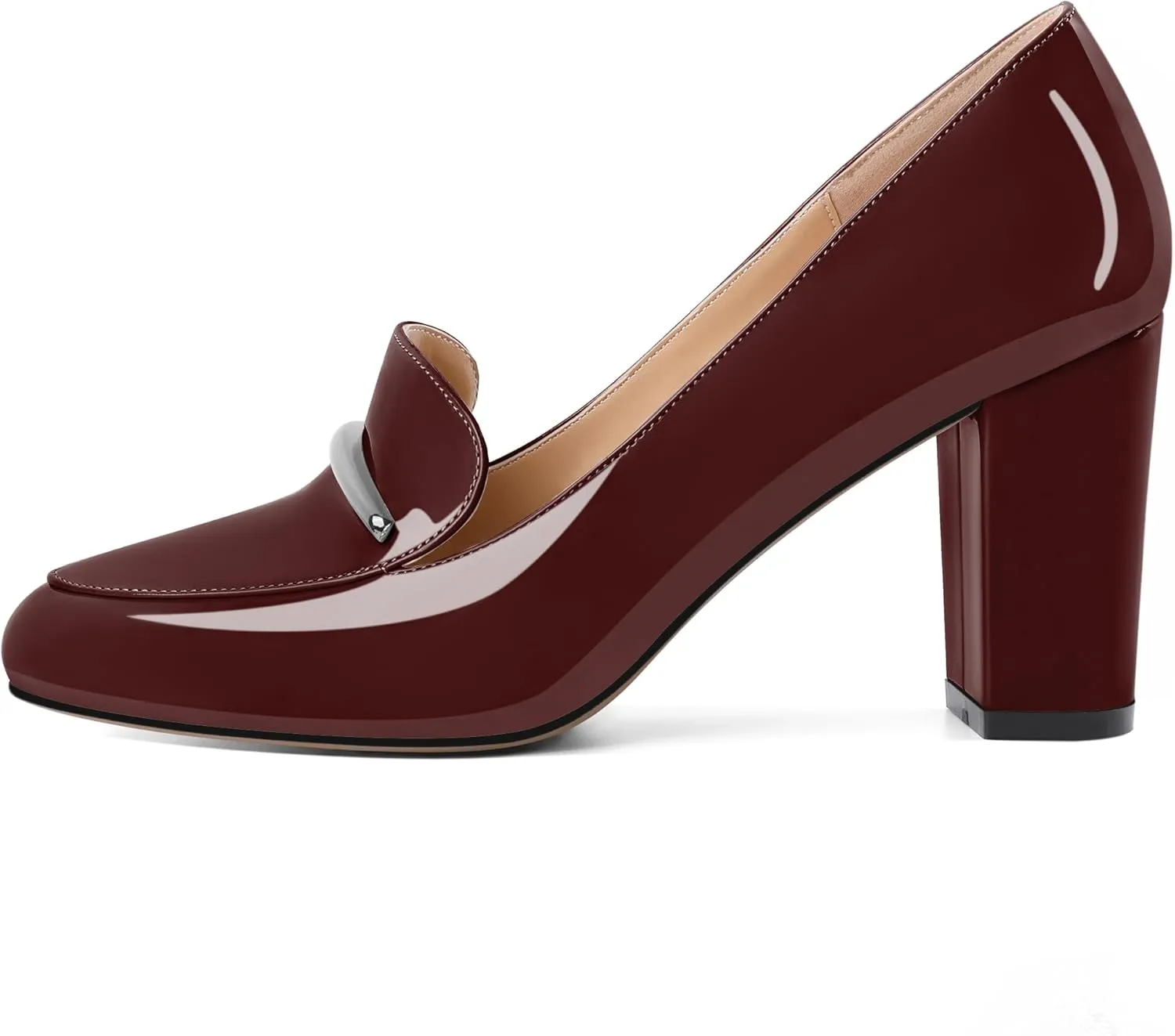 YODEKS Chunky Heels for Women Round Toe Block High Heels Slip on Pumps Loafers 3.5 Inch Closed Toe Shoes