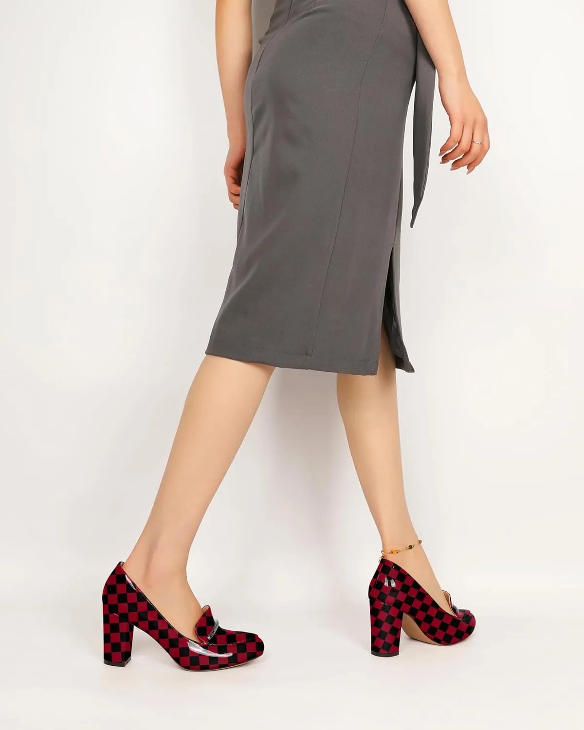 YODEKS Chunky Heels for Women Round Toe Block High Heels Slip on Pumps Loafers 3.5 Inch Closed Toe Shoes