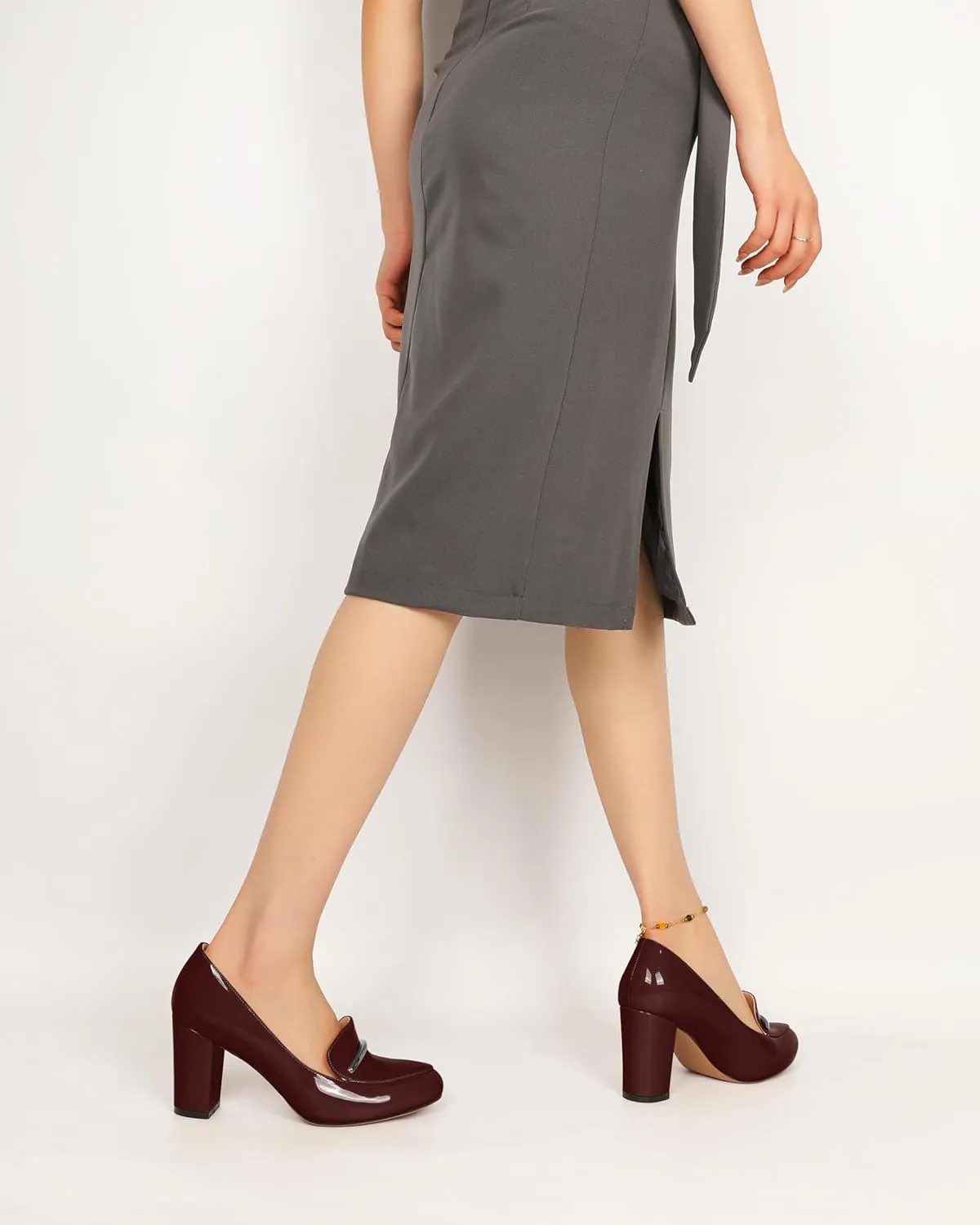 YODEKS Chunky Heels for Women Round Toe Block High Heels Slip on Pumps Loafers 3.5 Inch Closed Toe Shoes