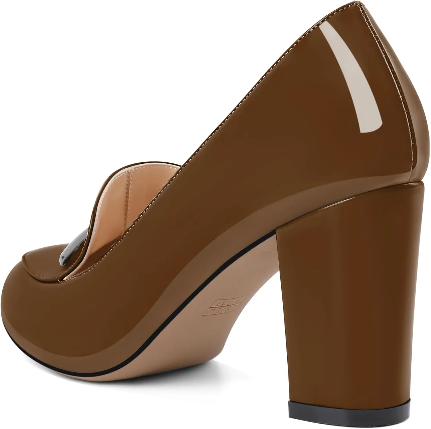 YODEKS Chunky Heels for Women Round Toe Block High Heels Slip on Pumps Loafers 3.5 Inch Closed Toe Shoes